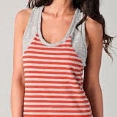 Rag & Bone Knit Raglan Racerback Gray and Orange Striped Tank Top Size S - Image 1 of 4