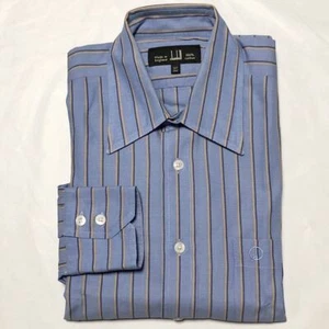 DUNHILL AUTHENTIC Cotton dress shirt striped embroidered logo size 31.141/2 blue - Picture 1 of 7