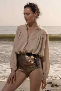 NWT Heidi Merrick Neptune Bronze Sequin High-Waisted Swim Bottom Size L Large - Picture 1 of 5