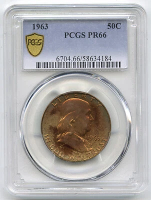 1963 Franklin Prova Argento Mezzo Dollaro PCGS PR66 Certificato - Sfumatura Toni - Immagine 1 di 2