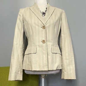 Kenneth Cole Tan Striped Cotton Suit Blazer Jacket 4 - Picture 1 of 5