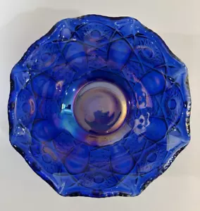 Vintage LE Smith Quintec Blue with Multi Color Iridescent Carnival Glass 8"Bowl - Picture 1 of 9