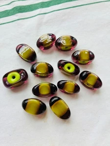 Lote de 12 CUENTAS DE VIDRIO SOPLADO DE MURANO VERDE Hechas a Mano en Italia Ovaladas Gris Lima - Imagen 1 de 3