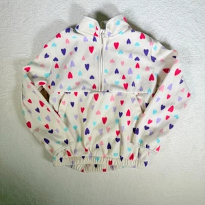 Pullover polar Athletic Works niñas M 7-8 blanco con estampado de corazón de color media cremallera - Imagen 1 de 4