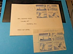 1957 Canada FDC - Sports - and MH Block of Stamps - Picture 1 of 2
