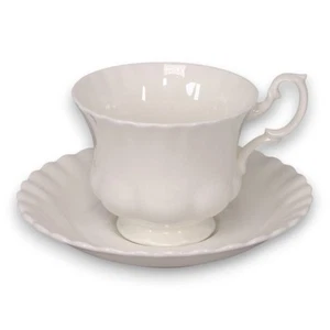 Royal Albert Reverie White Fluted Footed Tea Cup Saucer Set Bone China England - Picture 1 of 5