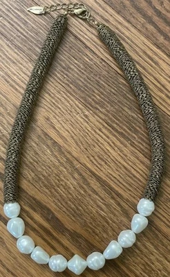 Collar Coldwater Creek Imitación Perla Blanca Antiguo Tono Dorado Malla Estilo Cuentas 21" Foto 1 de 4