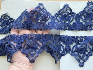 2 Yards Navy Blue Embroidered Ribbon Lace Trim/Sewing/Crafts/Lingerie/3" Wide - Picture 1 of 17