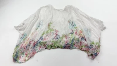 Elena Baldi Blouse Womens Small White Silk Floral Poncho Sheer Made in Italy - Image 1 of 4