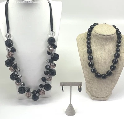 Collar de cuentas facetadas negras JLo sin marca negro transparente ahumado collar pendientes Foto 1 de 4