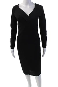 Donna Karan Womens V-Beck Long Sleeve Rouched Detail Zipped Dress Blue Size S - Picture 1 of 5