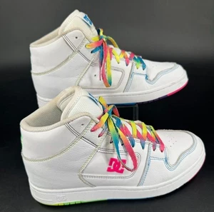 DC Manteca 4 Hi Skate High Top Shoes Sneakers WOMEN ADJS100164 White Rainbow 7.5 - Picture 1 of 9