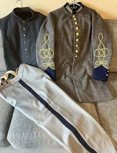 Civil war Long Jacket Cavalry Major’s Uniform with Blue Collar & Cuff. Size L-XL - Picture 1 of 23