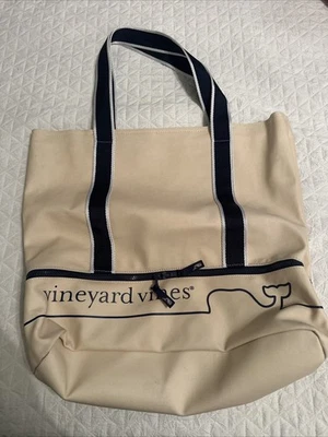 Vineyard Vines for Target Beach Tote Large White  Bag Blue Whale Logo - Image 1 of 4