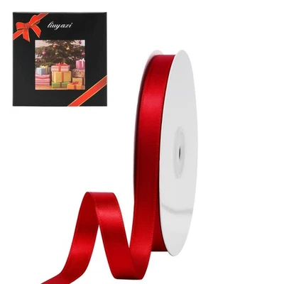 3/8 inch x 25 Yards Red Double-Faced Satin Ribbon for Gift Wrapping Bows - Image 1 of 4