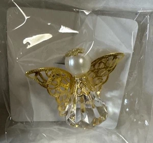 Broche de ángel prendedor cristal tono dorado filigrana imitación perla - Imagen 1 de 4