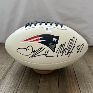 Rob Gronkowski & Edelman / Autographed New England Patriots White Football / COA - Picture 1 of 4