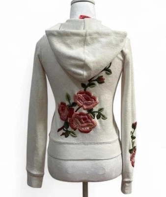Juicy Couture Terry Rose Embroidery Detailed Hooded Zip Up Top Vintage 2000s M/L - Image 1 of 4