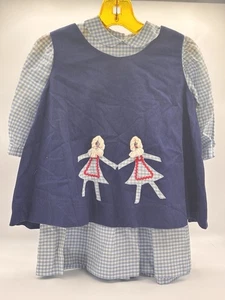 Doree of Miami RARE 1960's Blue Gingham Girls Dress Swing Applique Friends VTG - Picture 1 of 9