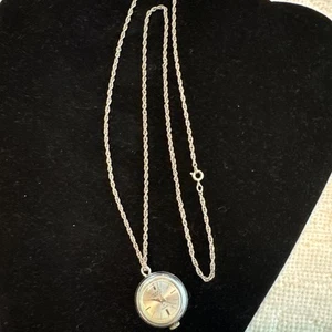 VTG SWISS Skeleton Open Works Watch Clock Pendant Fob on Sterling Chain Necklace - Picture 1 of 6