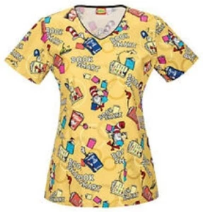 Dr. Seuss Scrubs Tooniforms V-neck Top 6783V SEOO Size XS - Picture 1 of 2