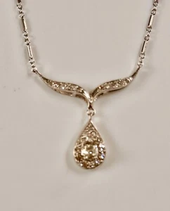 White Gold European cut Diamond Dangle Pendant Necklace stamped 14k - Picture 1 of 10