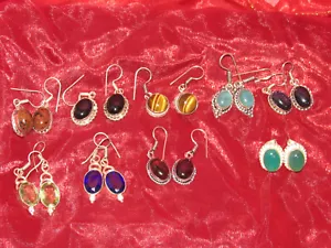 Natural Gemstone Silver Overlay Handmade Bezel Drop Earrings assorted - Picture 1 of 10