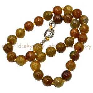 Natural Yellow Dragon Veins Agate 8/10/12mm Round Gems Beaded Necklace 16-48" - Picture 1 of 8