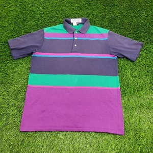 Vintage 90s Chesterfields Stripes Polo Shirt L/LT 22x28 Purple - Picture 1 of 13