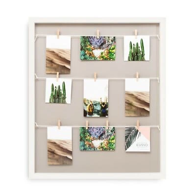 Kusso Grey and White Long Clothesline Photo Frame with Pegs for 4 Photos - Image 1 of 4