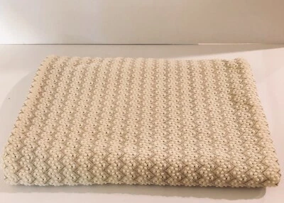 Vintage Polyester Ivory Pearl Fabric W/ Metallic Gold Chevron Pattern 45” x 62” - Image 1 of 4