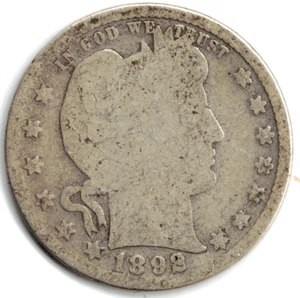1892 BARBER QUARTER in GOOD condition ~ PLEASE SEE THE SCAN stk b507 - Imagen 1 de 5