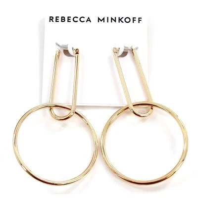 Rebecca Minkoff Gold Drop Hoop Earrings $48 Tags #RM335 - Image 1 of 3