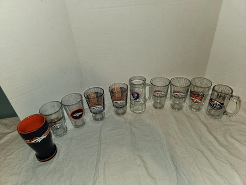 Lot of 10 Denver Broncos, NFL, Beer Glasses, Pint Glasses, Mugs, Super Bowl 50++ Cover