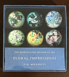 Set Of 6 Glass Flower Magnets Metropolitan Museum Of Art Floral Impressions NEW - Picture 1 of 8