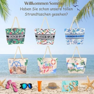Große Strandtasche Reißverschluss Damen Umhängetasche Einkaufstasche Polyester - Bild 1 von 73