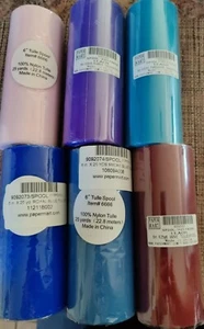 Lot 6 Tulle Spools 6x25yd Blue,Pink,Wine Turquoise,Purple-Crafts,Costume,Wedding - Picture 1 of 3