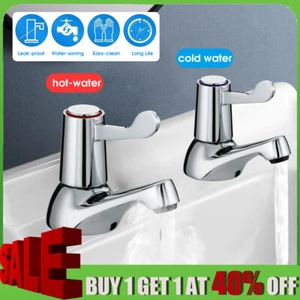 1 Pair Chrome Lever Basin Sink Taps Bathroom Sink Taps 1/2" Hot &Cold - Picture 1 of 7