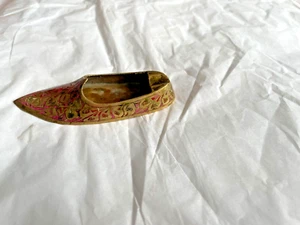 Vintage Small Brass Engraved Shoe Ashtray. App. 3 1/2" - Picture 1 of 15