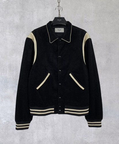 Bomber CELINE PARIS raso bordato cotone velluto a coste Teddy Jacket nero taglia M