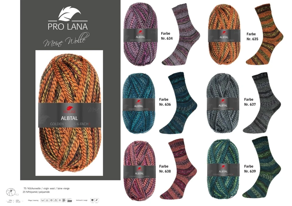 PROLANA "Pro Lana Golden Socks Albtal 6fach" 150g Sockenwolle Strumpfwolle