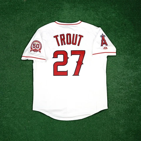Mike Trout 2011 Los Angeles Angels Home White w/ 50th & Team Patch Men's Jersey Cover
