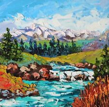 Original Oil Painting Colorado painting River Landscape 10x10in Impasto Artwork
