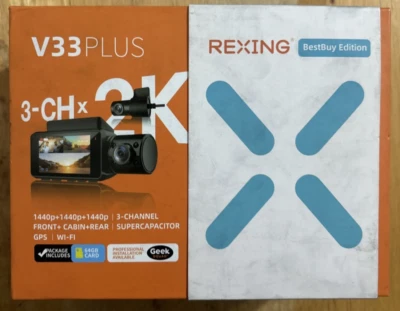 Rexing V33 3 Channel Dashcam 64GB Card (BBY-V33) - Black... FREE S&H! - Image 1 of 4