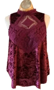 Top de terciopelo granate para mujer Alger’s State Borgoña Sam cuello de encaje talla mediana - Imagen 1 de 8