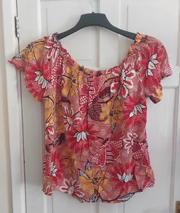 Papaya Multicoloured Floral Bardot Off Shoulder Short Sleeve Top Blouse Uk 20 - Picture 1 of 7