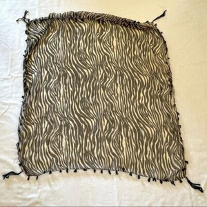 Zebra pattern sheer scarf with tassels, square - Picture 1 of 7