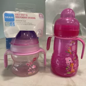2 MAM Starter Tassen MAM Schnabeltasse, Trinken Extra Weich Ausgießer Rosa 5oz & 8oz - Bild 1 von 5