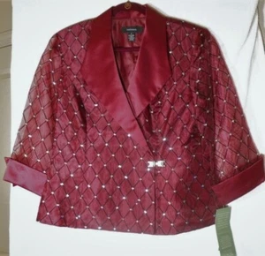 R&M Richards Sequined Top with Sheer Sequined Sleeves & Rhinestone Closure. - Picture 1 of 11