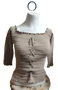 Ambiance Apparel Jrs. Tan Knit Pullover Sweater Blouse Lace up size M #KX - Picture 1 of 6